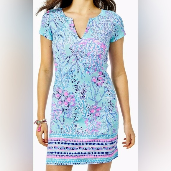 Lilly Pulitzer UPF50+ Sophilette “Now You Sea Me”Blue and Pink Floral Dress NWOT - Picture 1 of 12